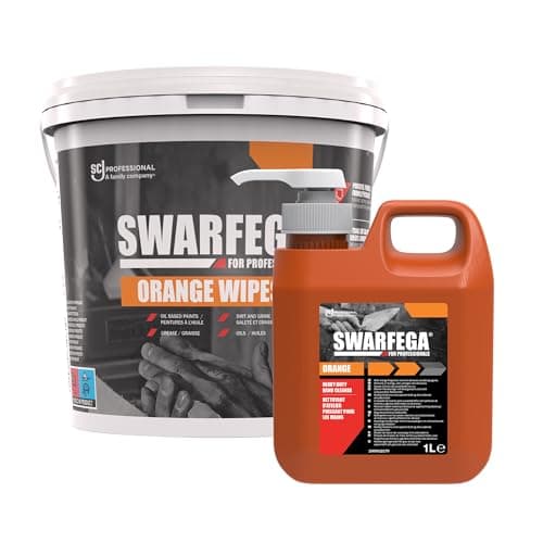 Image of Swarfega Orange Hand Cleaning Bundle – Heavy‑Duty Industrial Hand Cleaner 1L Pump + Orange Hand Cleaning 150 Wipes - Removes Oil, Grease & Dirt - For Professional Use Only