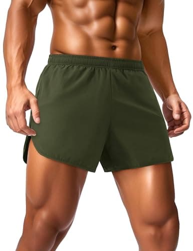 Image of MAGCOMSEN Men's Running Shorts 3 Inch Breathable Training Sport Shorts Quick Dry Short Army Green, 34