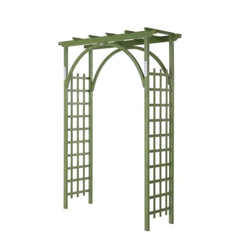 Image of Bonnlo Garden Arches Wooden, Archway Arbours for Garden with Side Trellis Panels, for Rose Grape Vines, Easy to Assemble, 160 x 60 x 215 cm (Olive Green)