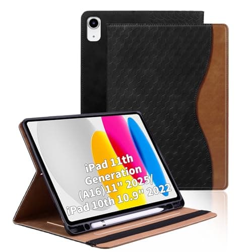 Image of Vkooer Case for iPad (A16) 11th Generation 11 Inch 2025/iPad 10th Generation 10.9 Inch 2022 with Pencil Holder & Pocket Leather Folio Cover with Auto Sleep/Wake Multi Angle Stand - Black
