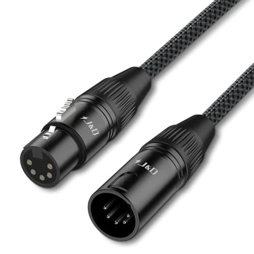 Image of J&D 5 Pin XLR DMX Cable, 1.5 m, DMX512 XLR 5 Pin Male to Female Stage Light Cable with Silver-Plated Connectors and Blue Nylon Braid – Professional Audio and Stage Lighting Cable