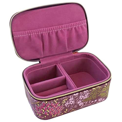 Image of Sara Miller Haveli Garden Faux Leather Jewellery Case with Gold Foil Detail and Soft Velvet Inner Lining, Size Approx 6x9x13cm