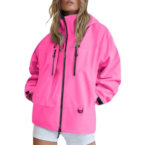 Image of Lightweight Waterproof Jackets Women, Women's Waterproof Jackets Ladies Lightweight Windproof Packable Rain Jacket Raincoat Outdoor Windproof Running Golf Cycling Hiking Jacket with Hood 1-Hot Pink M