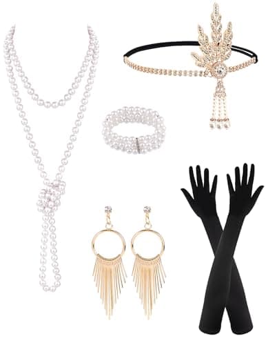 Image of PLULON 6 Pcs 1920s Accessories for Women, Great Gatsby Flapper Dress Accessories Fashion Roaring 20s Costume for Women