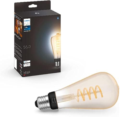 Image of Philips Hue White Filament Single Smart LED ST64 Bulb [E27] for Indoor Home Lighting. Warm White for Decorative, Vintage Style Lighting Design.