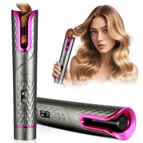 Image of Flintronic Automatic Hair Curler, Portable Cordless Curling Iron, Ceramic Professional Hair Curler with USB Charging, 4 Temps & Timers, Anti-Scald, Tangle-Free, for Home/Travel Use