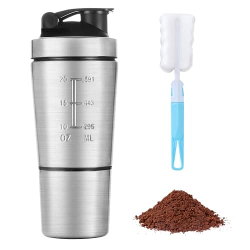 Image of ACWOO 700ml Protein Shaker Bottle with 200ml Storage Cup, Stainless Steel Protein Shaker Cup With Mixball, Gym Shaker Bottle, Protein Shaker, BPA Free Leak Proof Shaker Bottle for Protein Bottle