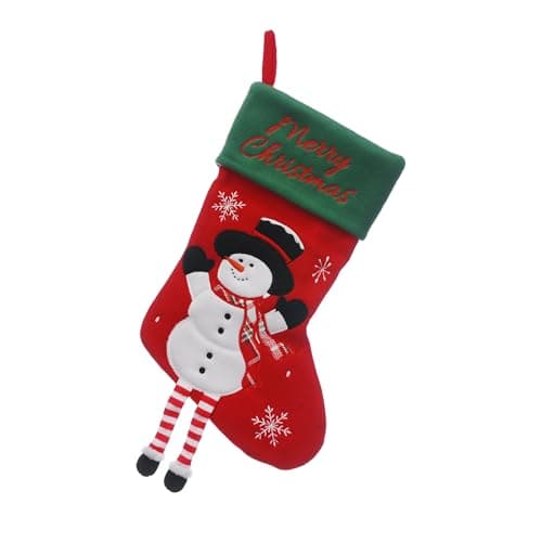 Image of Festive Productions 40cm Christmas Stocking – Red Fleece Snowman Design with Dangly Legs – Merry Christmas Cuff – Hanging Festive Decoration