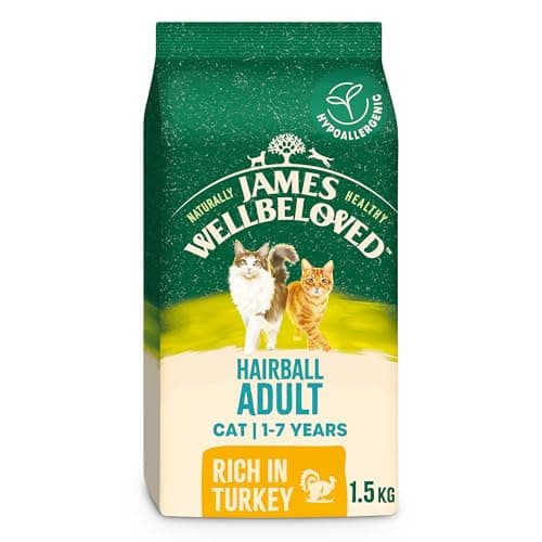 Image of James Wellbeloved Hypoallergenic Dry Cat Food for Adult Cats Hairball Turkey 1.5 kg