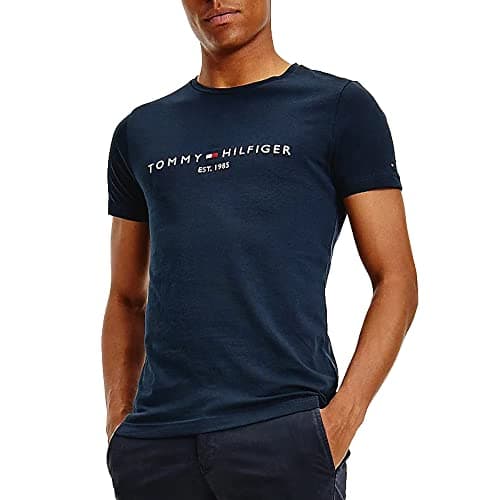 Image of Tommy Hilfiger Men’s Short Sleeve Round Neck Core Tommy Logo T-Shirt, Blue (Sky Captain), L