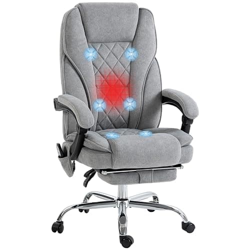 Image of Vinsetto Massage Office Chair with 6 Point Massage and Heat, Desk Chair with Footrest, Reclining Backrest, Swivel Wheels, Adjustable Height, Grey