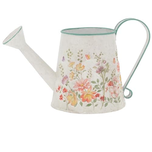 Image of Shudehill Giftware Cottage Garden Tin Watering Can Floral Decorative Metal (Height: 16.5 x Width: 24.5 x Depth: 14 in cm)