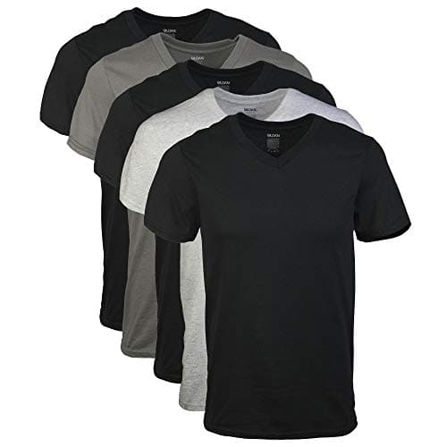 Image of Gildan Men's V-Neck T-Shirts, Multipack, Style G1103 Undershirt, Black/Sport Grey/Charcoal (5-Pack), Medium (Pack of 5)