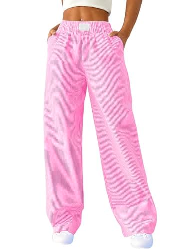 Image of Rapbin Women's Pyjama Bottoms Soft Casual Pants Sleeping Lounge Summer 2026 Striped Trouser Elastic Waist with Pockets Pink