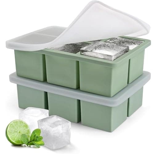 Image of Ice Cube Tray with Lid, 2 Pack Silicone Large Ice Cube Moulds for Whiskey, Easy Release Ice Trays BPA Free, 2 Inch Big Ice Cube Tray for Freezer 【Green】
