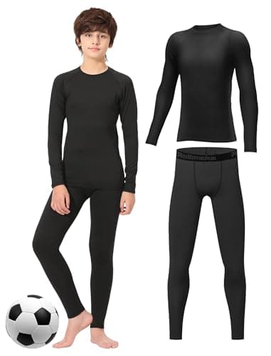 Image of Rolimaka Kids Base Layer Set Youth Boys Compression Sets Athletic Long Sleeve Top & Tights Set Football Gym Sport Black XS