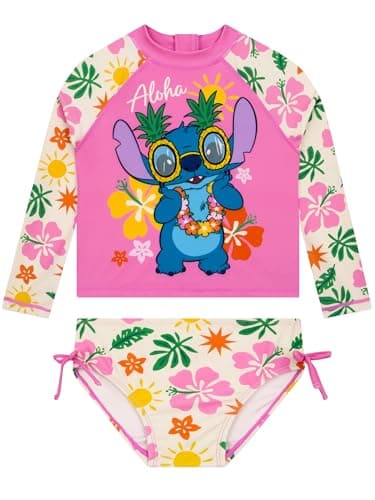 Image of Disney Lilo and Stitch Swimming Costume, Stitch Girls Swimsuit, Girls Swimming Costume with Bows, Age 7-8 Years Multicolor