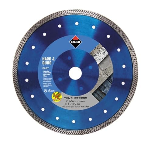 Image of RUBI | Hard Materials Turbo Viper Diamond Blade | Dry Cutting of Granite, Rustic Tiles, Klinker, Refractories, Slate and Porcelain Tiles | Inside D.: 22,2 mm | Outside D.: 125 mm | TVA-125 SUPERPRO
