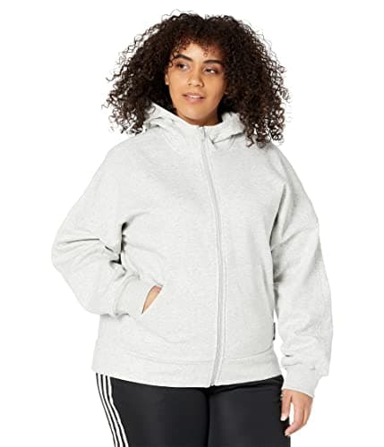 Image of adidas Women's Standard Studio Lounge Fleece Hooded Fullzip, Light Grey Heather, Medium