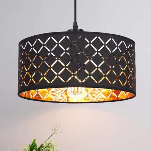 Image of Frideko Light Shade - Modern Black Lampshades for Ceiling Lights with Gold Inner,Arygle Pattern Cut Lamp Shade for Bedroom,Living Room,Hallway and Kitchen