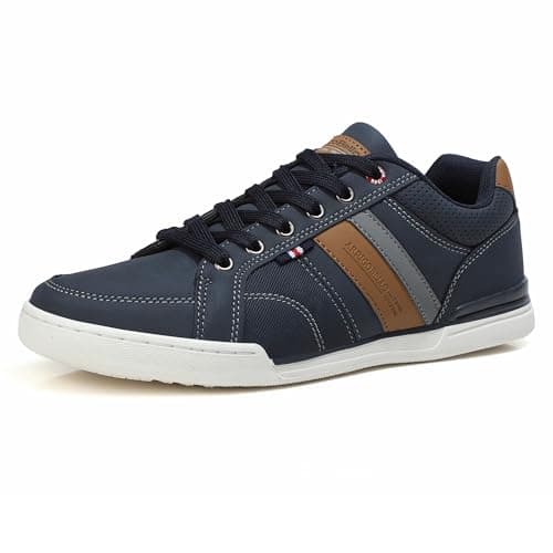 Image of Mens Casual Shoes Leather Trainers Classic Sneakers Lace Up Walking Shoes Blue 11 UK