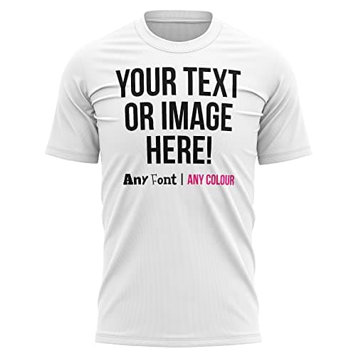 Image of Personalised Text and Image T Shirt Mens Unisex Fit Any Colour or Font Top Tee, 5XL, White