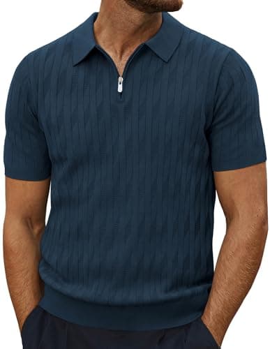 Image of PJ PAUL JONES Mens Polo Shirts Stretch 1/4 Zip Knitted Polo Tshirt Golf Tops XL Navy Blue