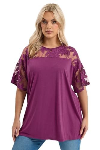 Image of Yours Curve Pink Floral Burnout Boxy T-Shirt - Women's - Plus Size Curve