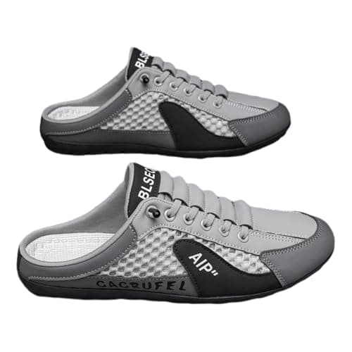 Image of Men's Backless Sneakers Slip On Shoes,Outdoor All-Match Casual Mule Open Back Sneaker,Lightweight,Fashionable,Breathable,for Daily Outing,Shopping,Work Gray