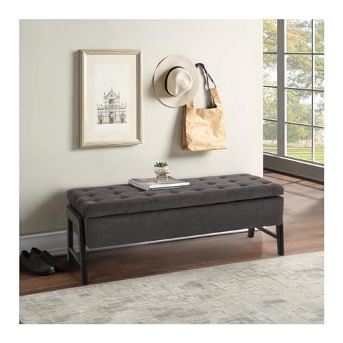 Image of INMOZATA Chenille Ottoman Bench 125-Centimetre Tufted End of Bed Storage Bench Rectangle Window Seat with Storage Ottoman Storage Bench with Wooden Legs for Bedroom,Living Room Furniture (Dark Grey)