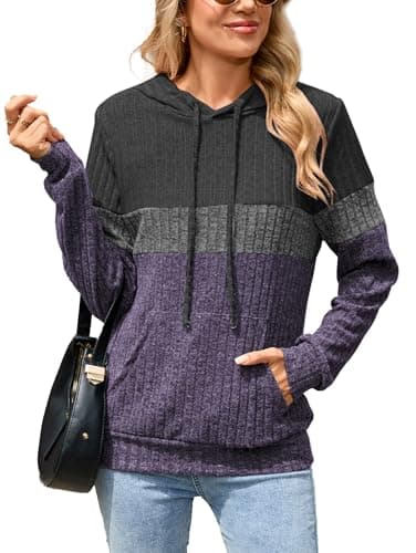 Image of Famulily Women's Hooded Pullover with Kangaroo Pocket Casual Loose Fit Jumpers Drawstring Long Sleeve Tops Purple XL