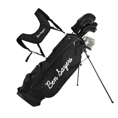 Image of Ben Sayers M8 13-Piece Golf Package Set | Complete Mens Set | Full 12 Clubs Graphite/Steel Shafts with Stand Bag | Driver, Woods, Hybrids, Irons, Wedges & Putter (Left Hand - Black/Grey)