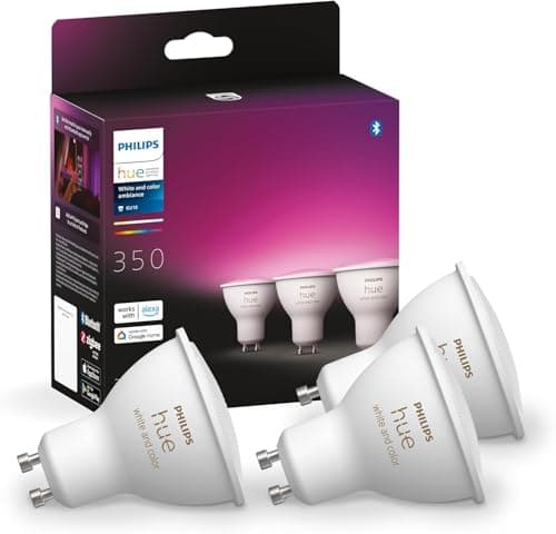 Image of Philips Hue White & Colour Ambiance Smart Spotlight 3 Pack LED [GU10 Spotlight] - 350 Lumens (50W Equivalent). Works with Alexa, Google Assistant and Apple Homekit