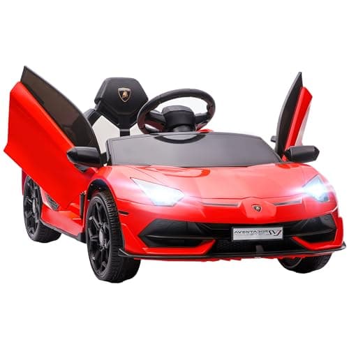 Image of HOMCOM Electric Car for Kids Lamborghini Aventador Licensed with Remote Control, 12V Powered Kids' Electric Ride-on with Butterfly Doors, Auxiliary wheels, Music, Horn, Suspension - Red