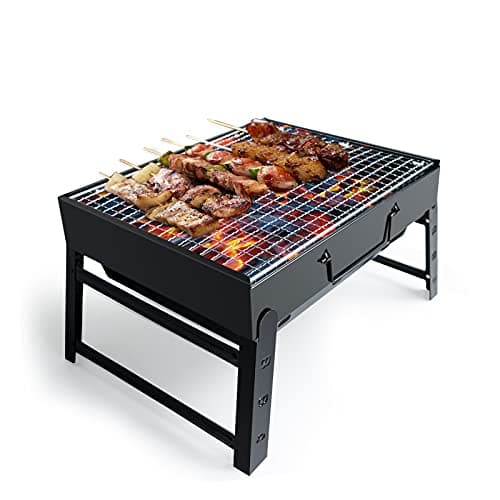 Image of BBQ Barbecue Grill, Portable Folding Charcoal Barbecue Desk Tabletop Outdoor Stainless Steel Smoker BBQ for Picnic Garden Terrace Camping Travel 15.35''x11.41''x2.95'' (Black)