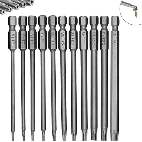 Image of 11-Piece 100 mm Torx Screwdriver Bit Set – Magnetic Star Security Bits T6–T40, 1/4” S2 Steel Security Torx Screwdrivers Impact Driver Bit Set
