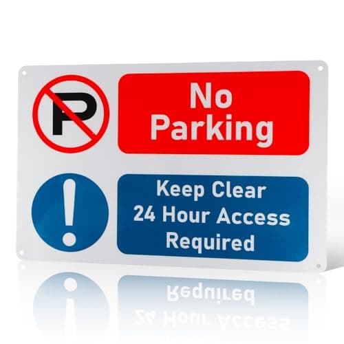 Image of No Parking Keep Clear 24 Hour Access Required Warning Sign, PVC Rigid Plastic 4 Pre-Drilled Holes No Parking Signs Outdoor, 300x200, Self-Adhesive, Tough, Durable and Rust-Proof Weatherproof Sign