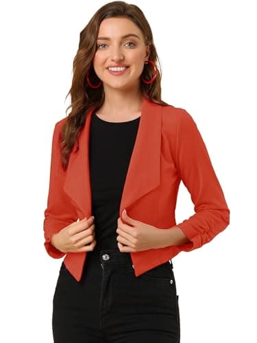 Image of Allegra K Women's Crop Blazer Shawl Lapel Long Sleeve Open Front Suit Jacket Orange Red S