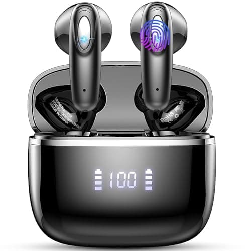 Image of Wireless Earbuds, Bluetooth Headphones in Ear 2025 Wireless Earphones with 4 ENC Mic, Mini Ear buds with HiFi Stereo Deep Bass, Playtime Dual LED Display, Bluetooth Earbud IP7 Waterproof USB-C【NEW】