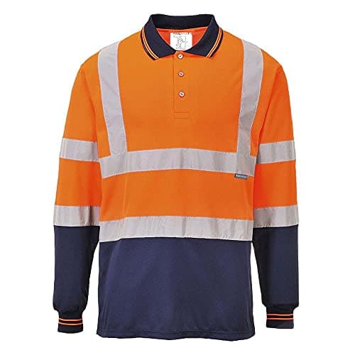 Image of Portwest Two-Tone Long Sleeved Polo, Size: L, Colour: Orange/Navy, S279ONRL