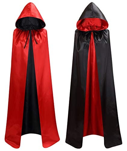 Image of Makroyl Unisex Reversible Hooded Cloak Cape for Halloween Christmas Witch Party Vampires Cosplay Costumes (Black+Red, Small)