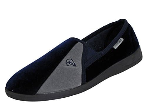 Image of DUNLOP New Mens Velour Twin Gusset Slippers Gents Shoes Sizes UK 7 8 9 10 11 12, Navy, UK 11