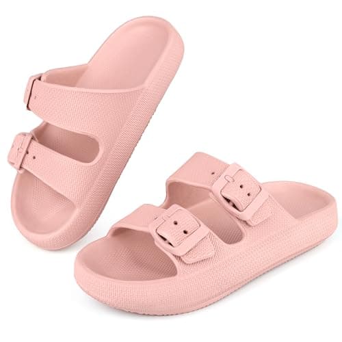 Image of Kids Cloud Sliders Boys Girls Adjustable Buckle Sandals Non-Slip EVA Bedroom Shower Slippers Beach Pool Flip Flops (Pink,3 UK)