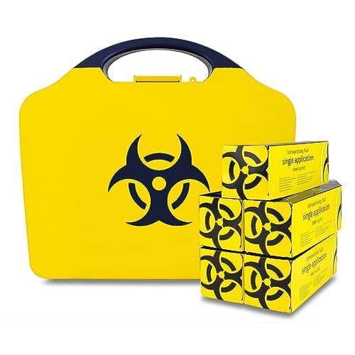 Image of Reliance Medical - Biohazard Body Fluid Clean-Up Kit for The Treatment of Infectious Micro-Organisms - 5 Single Application Packs- Black/Yellow Wall Mountable Box