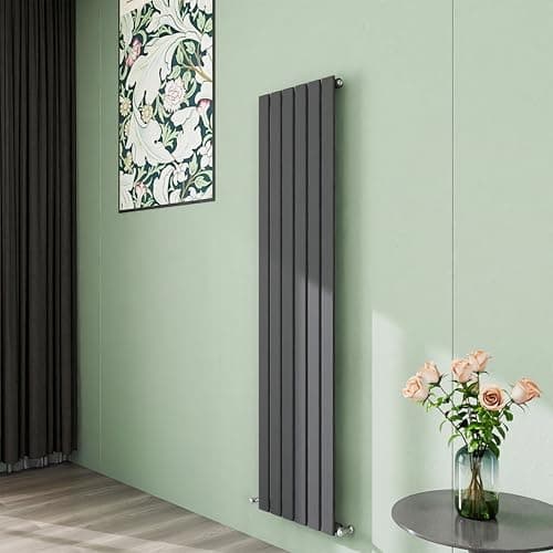 Image of Simple Bathroom 1600×408mm Vertical Panel Designer Radiator Anthracite Single Flat Panel Central Heating Radiators