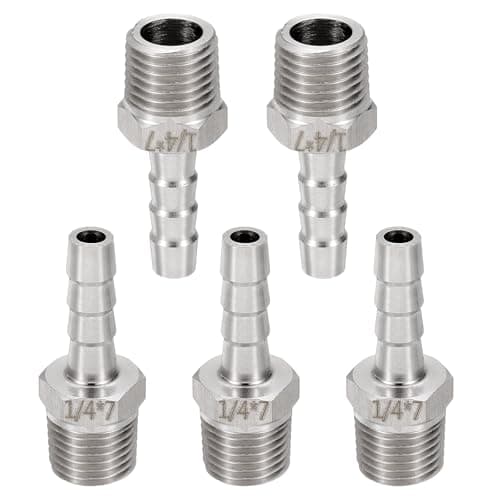 Image of sourcing map 5pcs Stainless Steel Barbed Fitting 1/4" NPT Male to 1/4" Hose ID for Home Brew Pipe Fitting Direct Thread Tower Connector Durable Construction