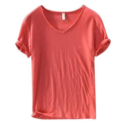 Image of T Shirts for Men UK Short Sleeve V Neck Gym T Shirts Men Lightweight Soft Breathable T-Shirts Easy Care Comfortable Summer Tops Moisture Wicking Training Hiking Workout Athletic Tee Shirt Red