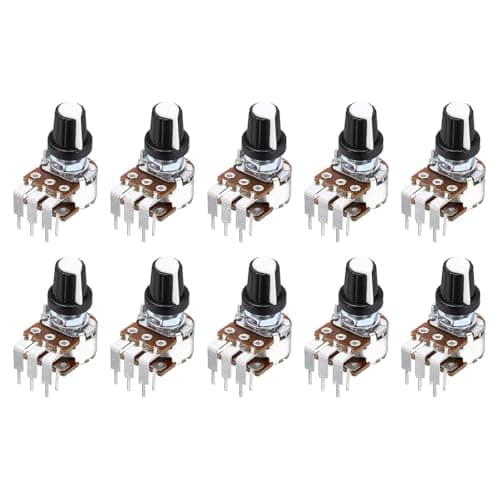 Image of sourcing map 10Set WH148 B500K Ohm Potentiometer Kit, 6-Pin 15mm Shaft Dual Taper Rotary Linear Potentiometer with 15x17mm White Plastic Knob for Audio Volume Control Motor Speed Regulation