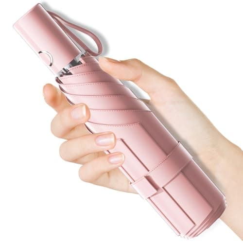 Image of Moorrlii Automatic Mini Travel Windproof Folding Umbrella - UV Protection, Instant Open/Close for Rain/Sun, Small Compact Lightweight Design Fits in Tote Bag/Travel Case/Backpack for Commute, Women