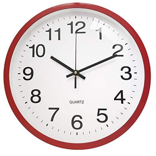 Image of Outpicker Wall Clock Silent Non Ticking Clock 12 Inch Battery Operated Wall Clocks for Living Room Modern Bedrooms Office Kitchen Clock (Red Frame)